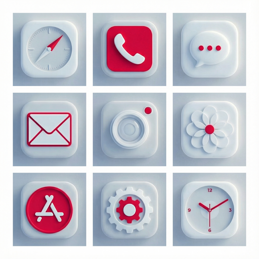 Pack de 180 Ícones Vermelhos e Branco Minimalista Clean iOS & Android + 30 Wallpapers