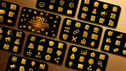 120 Ícones Dourados PNG Premium - Pack Luxo para PowerPoint, canva, websites e muito mais