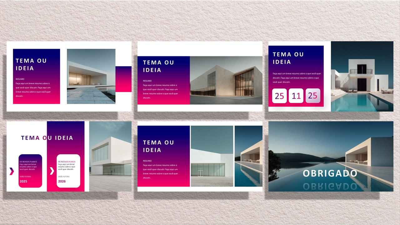 Template PowerPoint Arquitetura Moderna - Slides Editáveis + Placeholders