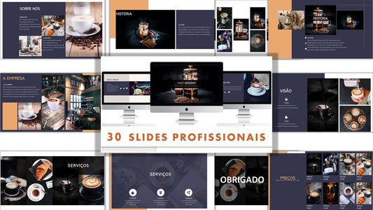 Template PowerPoint Café - 30 Slides Temáticos para Cafetarias Multiusos