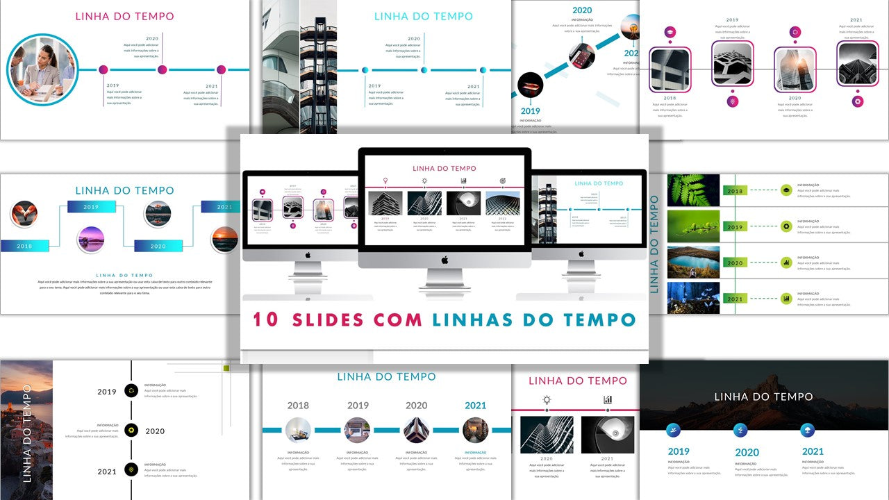10 SLIDES COM LINHAS DO TEMPO DE IMAGENS
