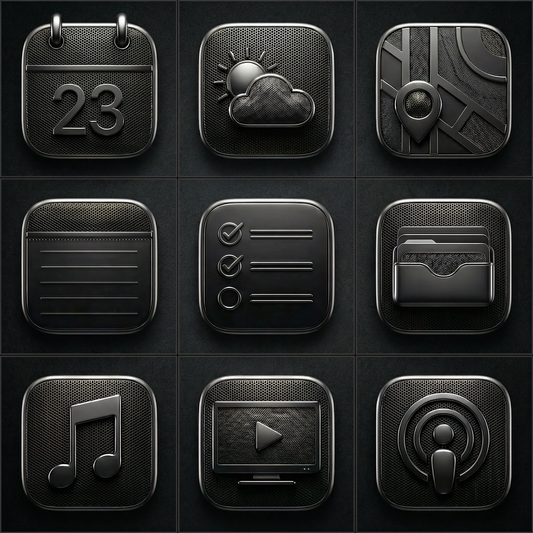 Pack de Ícones Industrial Dark Metálico iOS & Android + Wallpapers - 180 Ícones 3D & 26 Fundos HD
