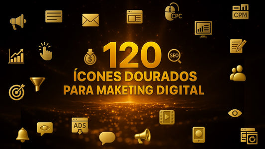 120 Ícones Dourados PNG Premium - Pack Luxo para PowerPoint, canva, websites e muito mais