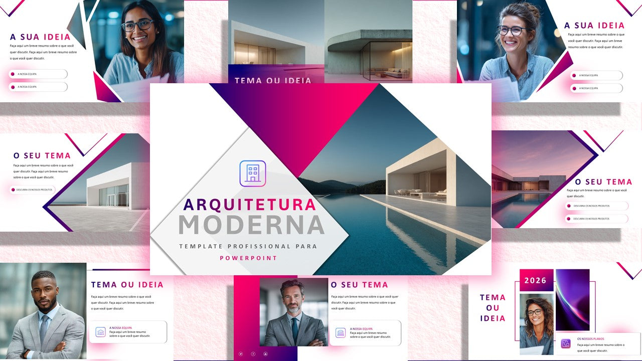 Template PowerPoint Arquitetura Moderna - Slides Editáveis + Placeholders