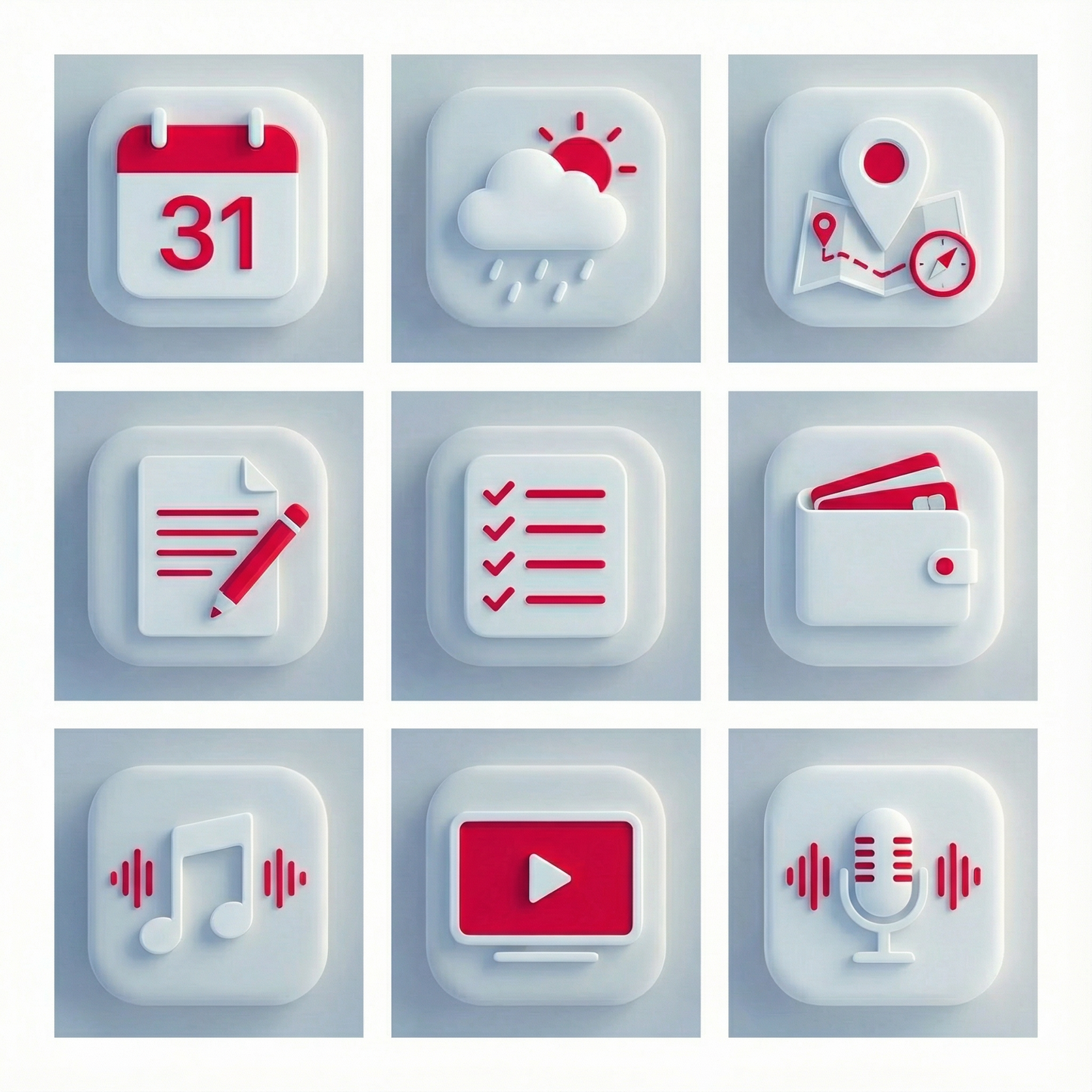 Pack de 180 Ícones Vermelhos e Branco Minimalista Clean iOS & Android + 30 Wallpapers