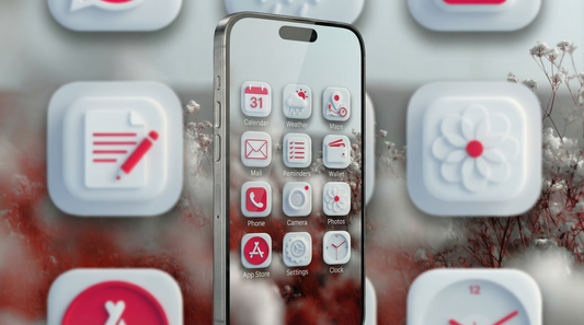 Pack de 180 Ícones Vermelhos e Branco Minimalista Clean iOS & Android + 30 Wallpapers