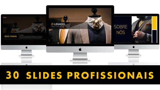 Template PowerPoint Moda Masculina - 30 Slides Profissionais Multiusos