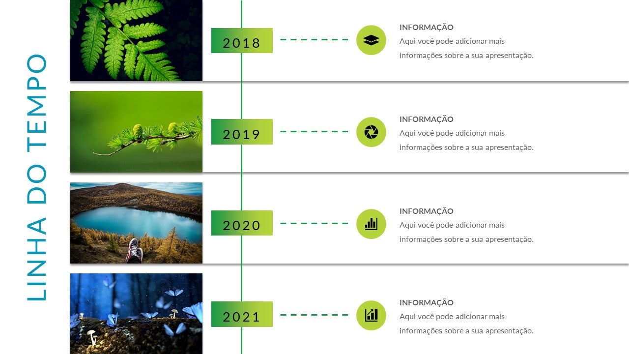 10 SLIDES COM LINHAS DO TEMPO DE IMAGENS